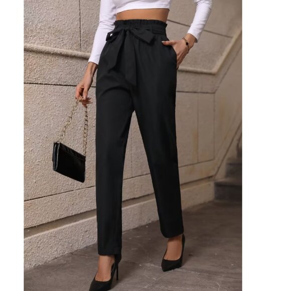 Brandy Blu Slim Fit Black Casual Pants with Tie Front Detail and Pockets Size S - Picture 1 of 8